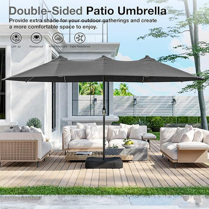 Joyside 15FT Large Patio Umbrella with Base Included, Outdoor Double Sided Umbrella, Rectangle Umbrella with Crank Handle, 12 Sturdy Ribs for Deck, Porch and Pool
