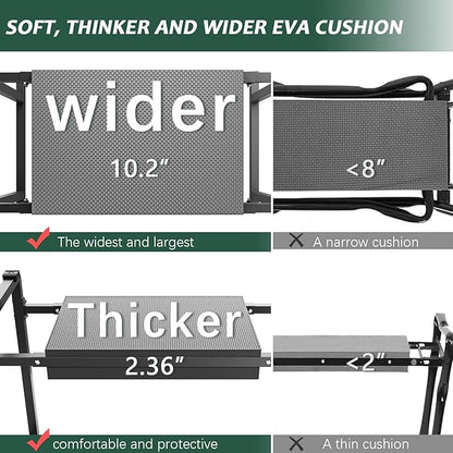 FLINTER 10.2" Wider Garden Kneeler and Seat, Upgraded Heavy Duty Thick Gardening Bench for Kneeling and Seat - Garden Tools with Bags, Gardening for Women, Grandparents, Mom & Dad, Black