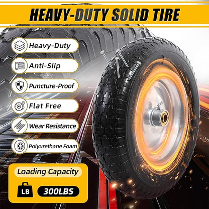 MZREXN 14.5" Wheelbarrow Tire Flat-Free 3.00/3.25/3.50/4.00-8" Solid Tire and Wheel with 3"-7" Centered Hub, 3/4" & 5/8" Bearings Replacement for Hand Truck/Dolly/Utility Cart/Garden Cart 1PCS Silver