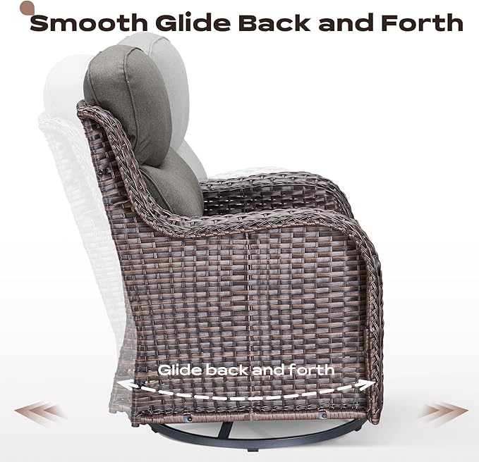 Rilyson Wicker Outdoor Patio Furniture Set - 6 Piece Patio Conversation Sets with Swivel Rocker Chairs, Ottomans, Sofa and Side Table, 6 inch Cushions, Waterproof Wicker, for Porch Deck Brown/Grey