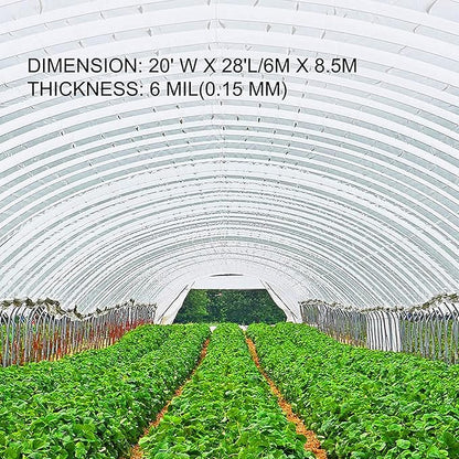 VEVOR Greenhouse Plastic Sheeting 20 x 28 ft, 6 Mil Thickness UV Resistant Clear Polyethylene Film, Hoop Green House Cover for Farms, Agriculture, Garden