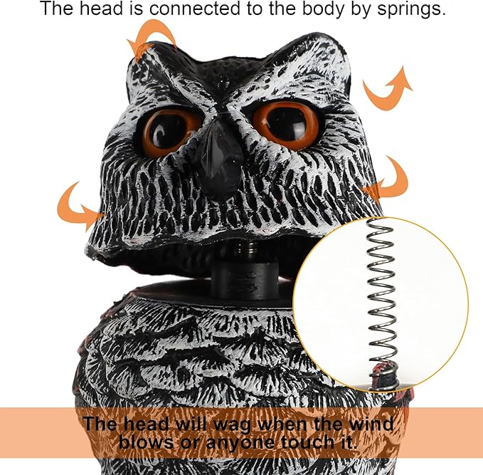 Hausse 2 Pack Fake Owl Decoy to Scare Birds Away, 11.2 inch Wagging Head Plastic Owl Scarecrow Bird Deterrents, Owls Statue Nature Enemy Horned Pest Repellent for Outdoor Garden Yard
