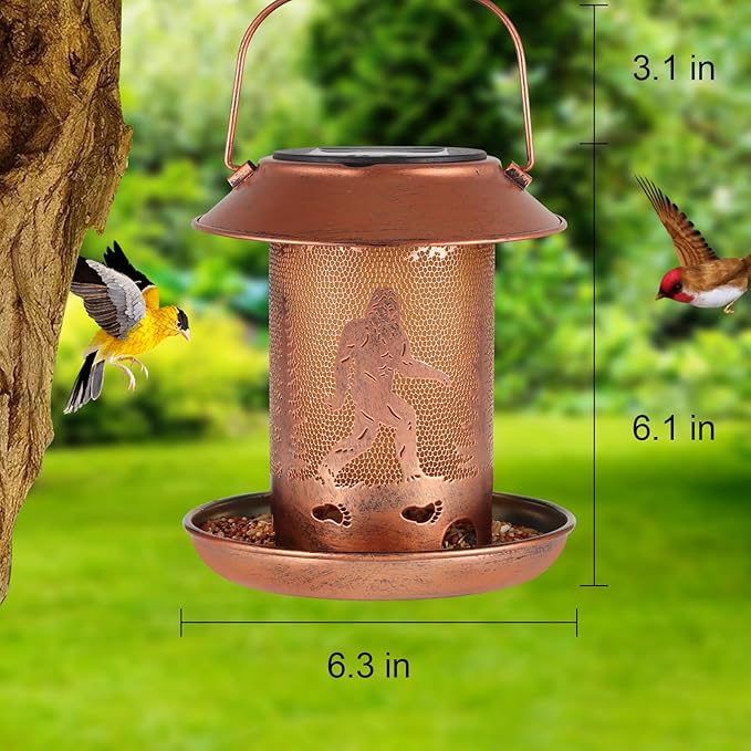 Bird Feeders for Outdoors Solar Lanterns Outdoor Waterproof Bigfoot Hanging Garden Decor Birthdays for Women Mom Metal Solar Decoration Outside for Yard, Patio, Lawn(Sasquatch Pattern)