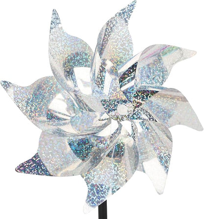 winemana 12 Pcs Reflective Pinwheels Outdoor, Wind Spinners for Yard & Garden, Sparkly Bird Repellent Windmill Scare Birds Away, Deterrent Devices for Outside Patio Lawn Spring Decor (Silver)