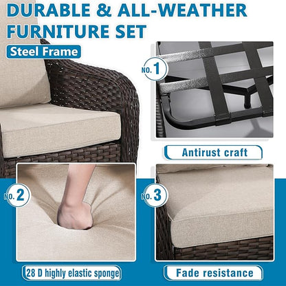 Vista Vibe Outdoor Patio 360 Degree Swivel Glider Rocker Chairs Set of 2, Washable Cushions, All-Weather & Steel Frame & Deep Seat Chairs, Balcony, Yard (Beige)