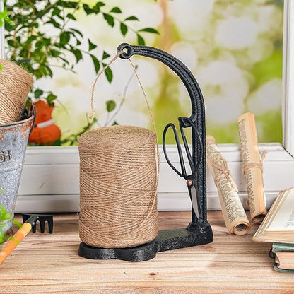 Sungmor Cast Iron Garden Twine Holder Set - 1300ft. Natural Jute Twine String & Rope Rack & Scissors - Decorative & Practical Home Arts Crafts Tools for Picture Display Gift Wrapping Packing Gardening