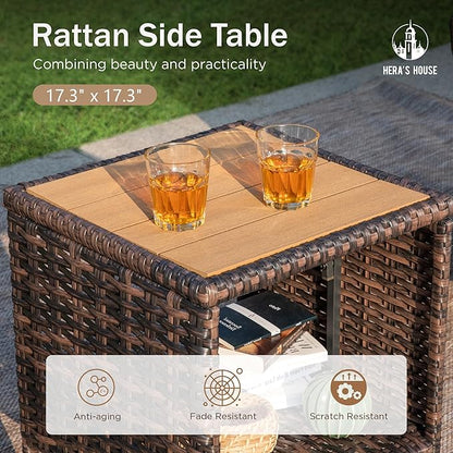 HERA'S HOUSE Outdoor Deck Furniture, High Back Wicker Patio Swivel Chairs with Rattan Table for Porch Balcony Lawn Garden, Grey