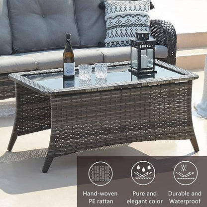 HUMMUH 7pcs Patio Furniture Set Swivel Rocker Patio Chairs,PE Wicker Outdoor Sofa Set of 2 with Coffee Table and Ottomans(Grey,Grey)