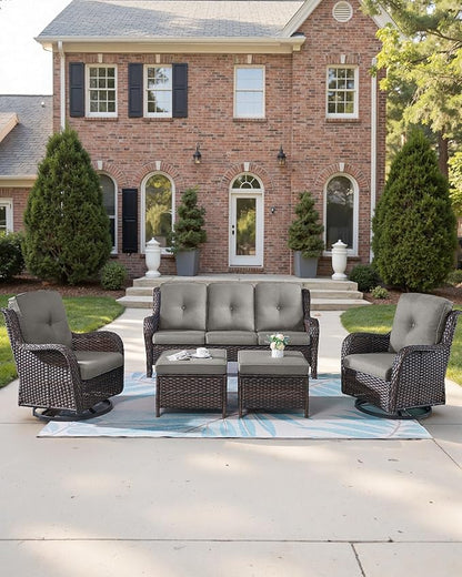 Pop 22x25/22x24 Outdoor Furniture Cushions Set of 6 - Water Repellent High Back Patio Chair Cushion for Wicker Dining Swivel Chairs Loveseat Couch L-Shape Sectional Sofa - Grey/Button