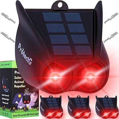 4 Pack Solar Nocturnal Animal Repellent – Predator Eye Defense – Waterproof Automatic Deterrent Red Lights for Farm, Orchard, Yard, Chicken Coop Accessories – Scares Coyote, Fox, Deer, Raccoon
