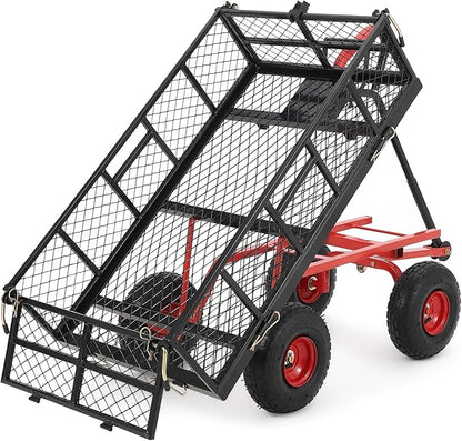 880 Lbs Heavy Duty Utility Garden Carts and Wagons with 180° Rotating Handle and Removable Sides, Steel Yard Dump Wagon Carts with 10" All Terrain Tires