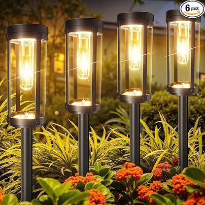 Solar Pathway Lights Outdoor 6 Pack, Bright & Taller Solar Lights Outdoor Waterproof, Auto On/Off 15Hrs+ Morden Path Light Solar Powered Landscape Lights for Yard Garden Walkway Driveway Lawn