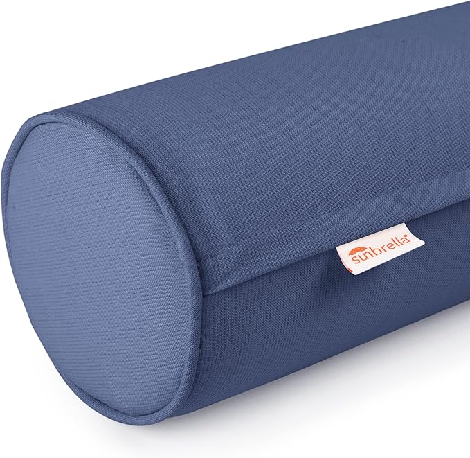 Austin Horn Classics Sunbrella Set of 2 Zippered Neck Bolster Pillow, Made with Sunbrella Fabric, Cylinder Pillows, for Couch & Bed, Decorative Round Throw Pillow, Back & Neck Support (Indigo)
