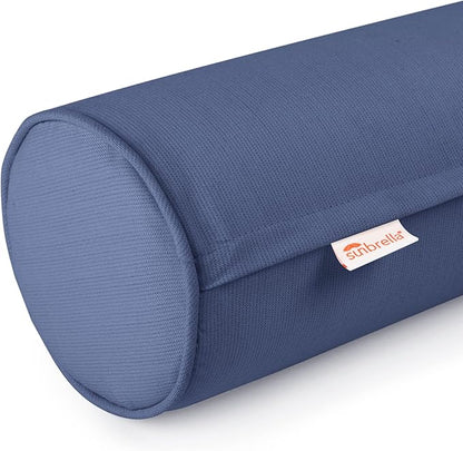 Austin Horn Classics Sunbrella Set of 2 Zippered Neck Bolster Pillow, Made with Sunbrella Fabric, Cylinder Pillows, for Couch & Bed, Decorative Round Throw Pillow, Back & Neck Support (Indigo)