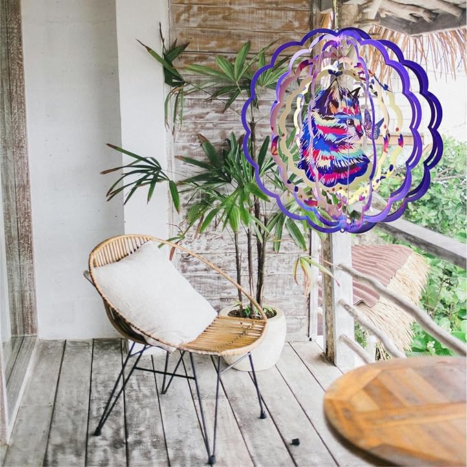 Metal Wind Spinners Outdoor Hanging Wind Spinner for Yard and Garden Decor for Outside-12In 3D Stainless Cat Steel Wind Chime Gifts for Women Mom