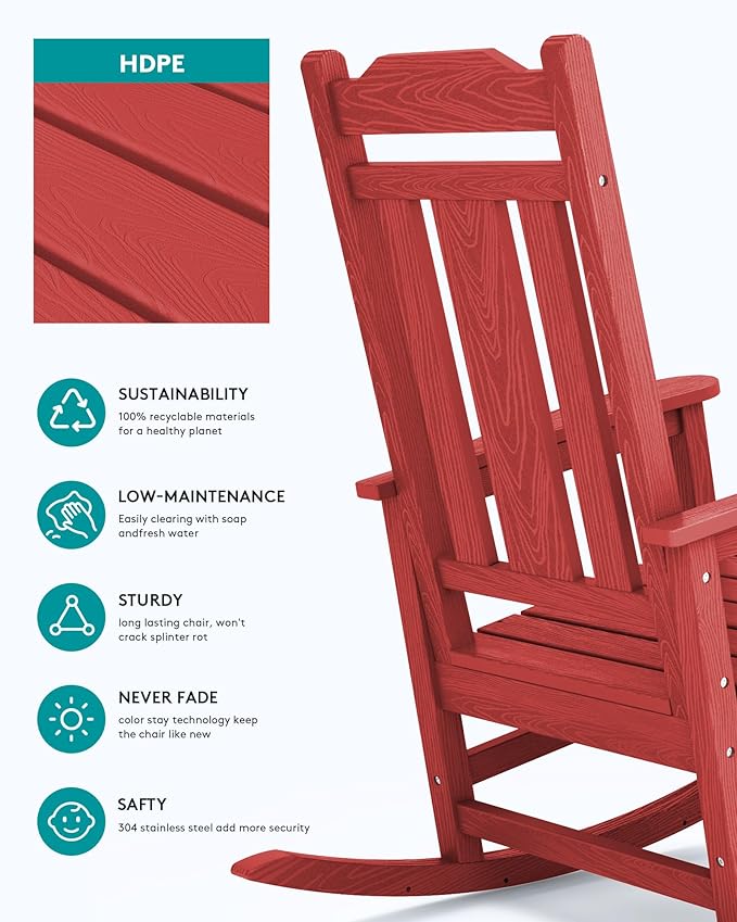 SERWALL Outdoor Rocking Chair Red