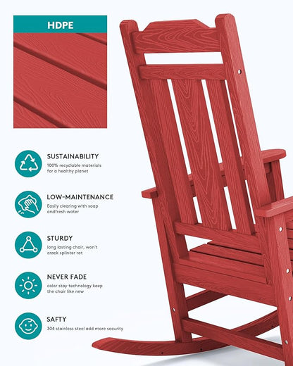 SERWALL Outdoor Rocking Chair Red