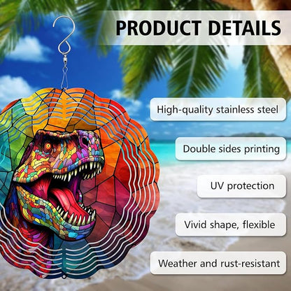 Dinosaur Wind Spinner, Dinosaur Wind Spinner Hanging for Yard and Garden, Unique Gift Wind Spinner, 3D Hanging Wind Spinner Outdoor