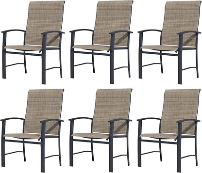 Outdoor Dining Chairs Set of 6, Stackable Patio Chairs with Metal Frame & Textilene Fabric, Perfect for Patio Garden Deck, Mocha