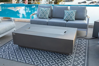 AMS Creations | Madison 60" Bundle Rectangular Propane Gas Outdoor Fire Pit Table | Light Gray Concrete GFRC | Smooth Texture or Surface | Electronic Ignition | Outside Backyard Fireplace