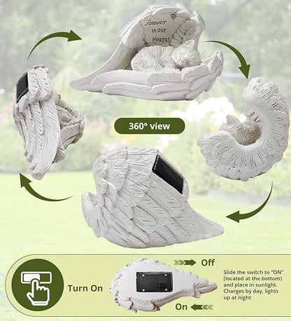 Pet Cat Solar Garden Memorial Statue – Outdoor Resin Angel Kitty with Solar Light, Guardian Angel Kitten Memorial Gift for Patio, Lawn, Yard, or Garden Decor