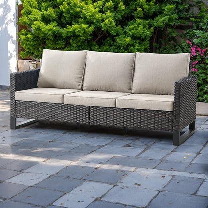 HUMMUH 8 Piece Patio Furniture Set Outdoor Sectional Sofa,High Back Patio Swivel Rocker Chairs with Ottomans Coffee Table for Porch,Garden,Backyard(Brown/Beige)