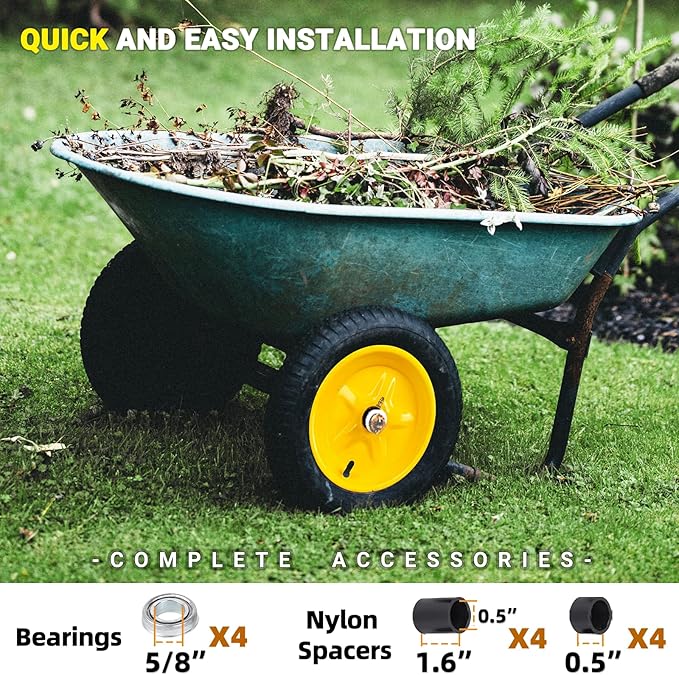 AR-PRO (2-PACK) 4.80/4.00-8" Tire and Wheel, 16" Pneumatic Tire Wheels with 3/4" Bearings and 3" Centered Hub for Wheelbarrow, Hand Truck, Garden Carts, Yard Wagon Dump Cart (Extra 5/8" Bearings)
