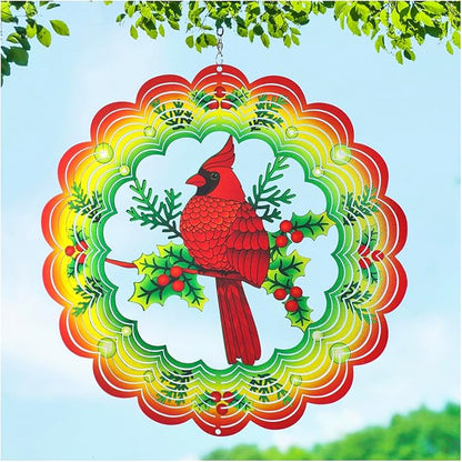 Cardinal Wind Spinners Cardinal Gifts for Women/Men 12 inch 3D Stainless Steel Hanging Wind Spinner Metal Wind Catchers Kinetic Sculpture for Indoor/Outdoor Decor, Yard Art, Garden Decorations