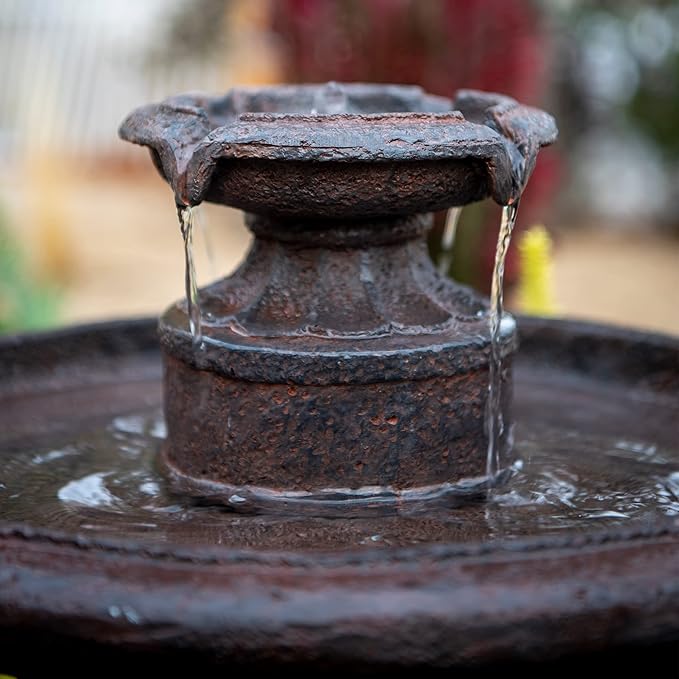 XBrand 28" Tiered Freestanding Classic Bird Bath Outdoor Water Fountain w/Auto Shut-Off Pump, Brown