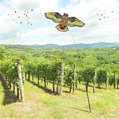 Bird Hawk Flying Kite with Pole Crop Protector Bird Scare Kites with 4m Pole - Owl Kite