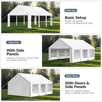 MFSTUDIO 16'x20' Party Tent, Outdoor Heavy Duty Party Tents with Removable Sidewalls, Large Canopy Tent Shelter for Outdoor Events Wedding Birthday, White