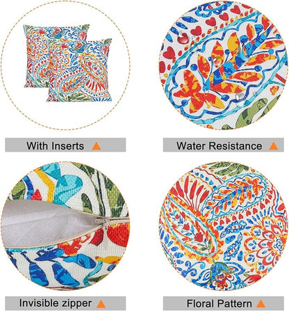 Outdoor Throw Pillows Waterproof Set of 2 Patio Pillows 18×18 Inch Decorative Pillows for Bed, Couch, Sofa and Patio Furniture