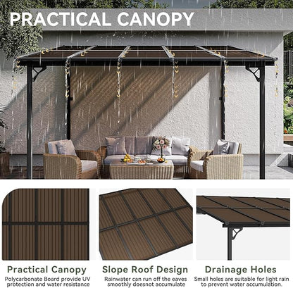 Aoxun 10' x 12' Gazebo for Patio, Gazebo Pergola with Sloped Roof, Large Wall-Mounted Heavy Duty Awnings, and LED Outdoor Waterproof Hanging Lights, for Backyard, Deck, Patio