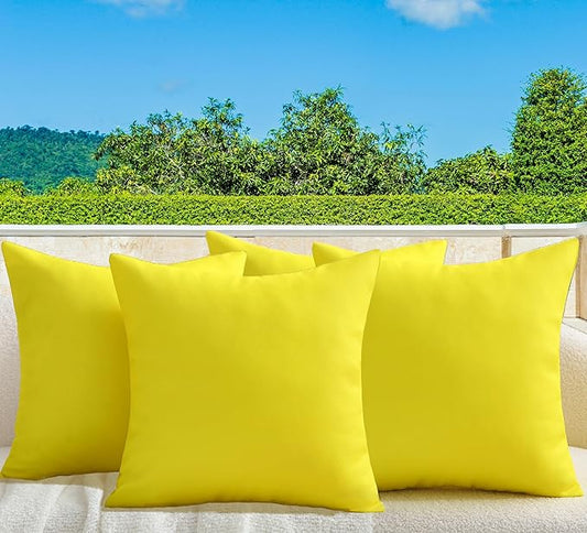 18" x 18" Throw Pillows, Outdoor Waterproof Pillows with Inserts, Square Decorative Pillows for Patio Furniture Garden Couch Sofa Home(Yellow, Set of 4)