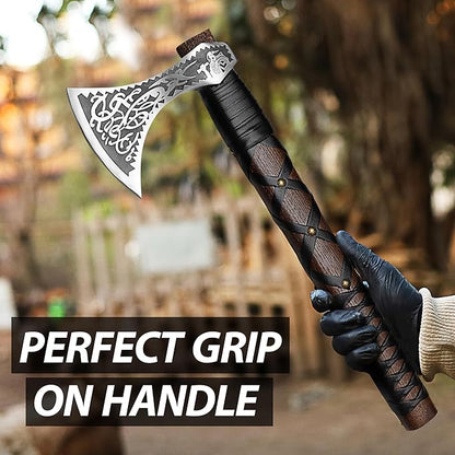 SHINY CRAFTS-Norse Viking Axe Wedding Gifts Camping Axe Berserker Axes-Handmade Viking Pizza Axe Authentic Medieval Pizza Cutter Axe with Carved Handle & Leather Sheath (VBA-27-A)
