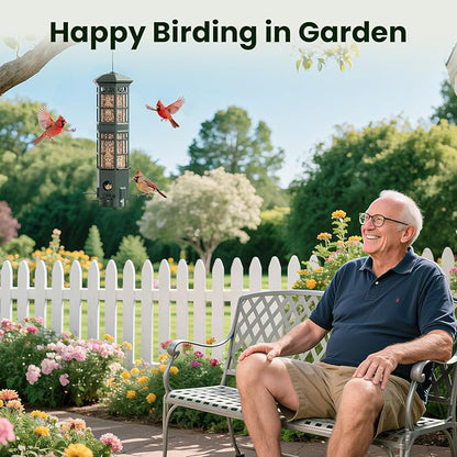 Squirrel Proof Bird Feeder for Outdoors - 3 Port Hanging Metal Bird Feeder with Gravity Spring, 3LB Large Capacity, Chew-Proof & Weather Resistant, Attract Wild Birds, Green