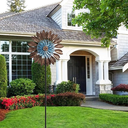 Wind Spinners 360°, Garden Outdoor Metal Windmill Yard Spinners Large 84 in Height 22 in Dia Dual Direction Dual Rotors Wind with Kinetic, Wind Spinner Clearance for Yard and Garden Art Decor(Copper)