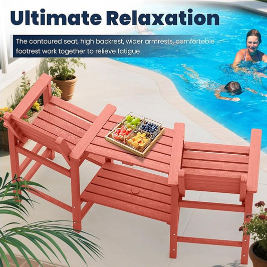 Tall Adirondack Chairs Set of 2, All Weather HDPE Poly Bar Height Balcony Adirondack Chair with Removable Double Connecting Trays, Outdoor Adirondack Barstools for Deck, Patio, Yard, Pool, Lawn
