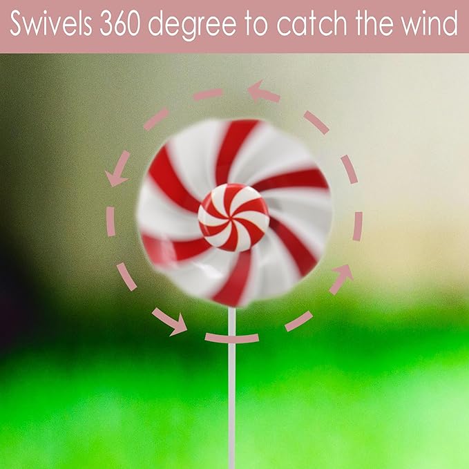 5pcs Wind Spinners Metal Colorful Flowers Garden Stake, Christmas Lollipop Pinwheels, 27" Metal Windmill Yard Art Outside Decorations, Lawn Ornaments Outdoor Garden Décor