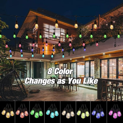 Auroraworld 24FT RGB Outdoor String Lights, Dimmable Color Changing Waterproof LED Patio Lights with Remote, 12 Shatterproof Bulbs for Garden Party Decor