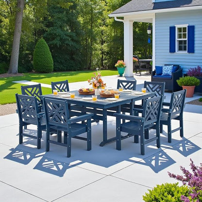 10 Piece HDPE Outdoor Dining Set for 8, Patio HDPE Furniture Set with 2 Table and Umbrella Hole, Outdoor Table and Chairs for Garden, Poolside, Backyard, Deck