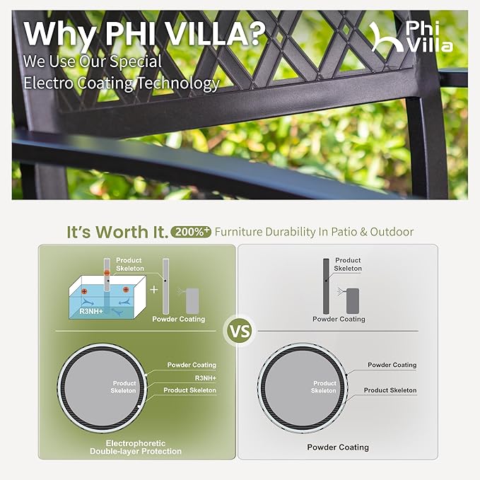 PHI VILLA 5-Piece Outdoor Dining Set, 4 Steel Metal Swivel Patio Chairs & 1 Square Dining Table, Black