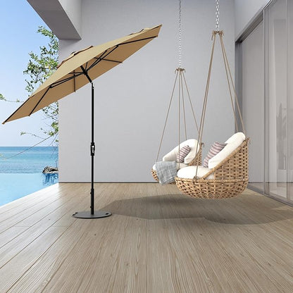 Midtown Umbrellas The Swilt 10 Feet Patio Umbrella in Sunbrella Heather Tan Acrylic Fabric - Fiberglass Ribs, Auto-Tilt Aluminum Frame For Backyard, Deck, Garden, Pool - White Pole