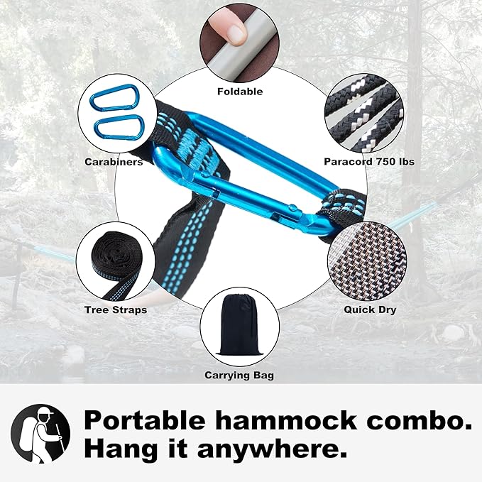 14ft Two Person Outdoor Hammock, Portable Camping with Folding Steel Spreader Bar, Carrying Bag, Carabiners, Tree Straps, Pillow & Sidebag, Quick Dry Textilene, 550 lbs Capacity (Piano)