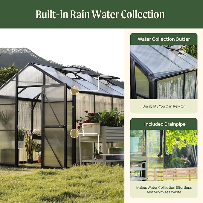Vego Garden Junior Victorian Greenhouse 8ft – Durable Aluminum Frame with Polycarbonate Panels – All-Season Greenhouse for Backyard or Patio