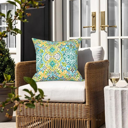 LVTXIII Outdoor Throw Pillows, Decorative Throw Pillows with Inserts, 16"x16" Square Pillows for Bed, Couch, Sofa and Patio Furniture, Set of 2, Damask Green