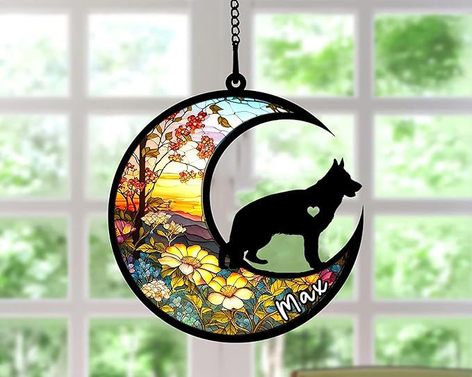 Personalized Dog Memorial, Custom Name German Shepherd Dog Christmas Ornament with Name, Custom Breeds, Pet Loss Light Catcher, Gifts for Lovers Loss of Pet Sympathy on Mothers Day Christmas