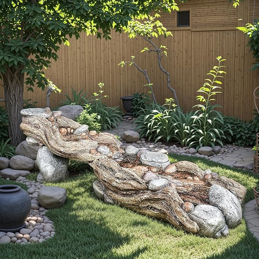 60" Long Cascading Outdoor Rock Water Fountain, 5-Tier Tranquil River Waterfall, Realistic Rock Design, Serene Flowing Water Sound for Outdoor Garden, Patio, Landscaping, Home Decor