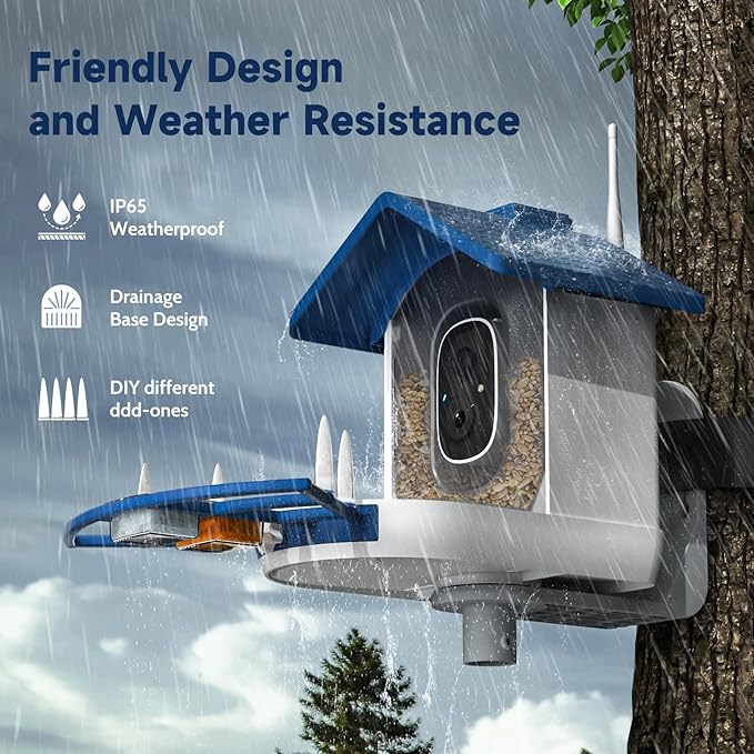 Bird Feeder with Camera Bird Feeders for Outdoors with Solar Panel, AI Identification, Ideal Gift for Lovers Friends and Parents, Navy Blue