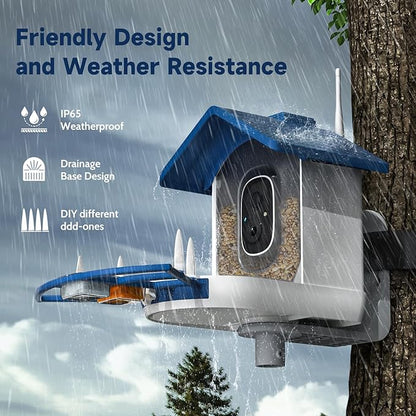 Bird Feeder with Camera Bird Feeders for Outdoors with Solar Panel, AI Identification, Ideal Gift for Lovers Friends and Parents, Navy Blue